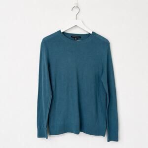 Katherine Barclay Teal Blue Extra Fine Merino Wool Crewneck Sweater Medium